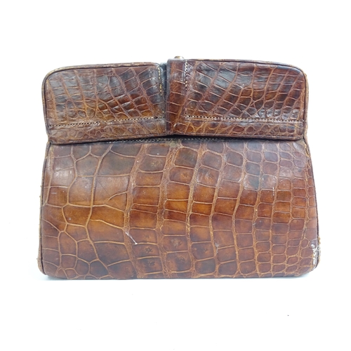 64 - HARRODS - an Antique crocodile skin Gladstone bag, W40cm, H20cm, D26cm