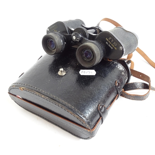 214 - A pair of Tecnar by Swift 8x30 binoculars, serial no. 15445, cased, and a pair of Zenith 10x50 binoc... 