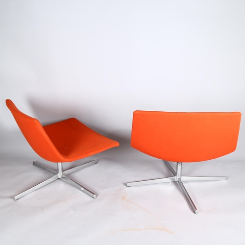 1526 - A pair of Arper Catifa swivel chairs, with red/orange wool upholstery and aluminium base, makers lab... 