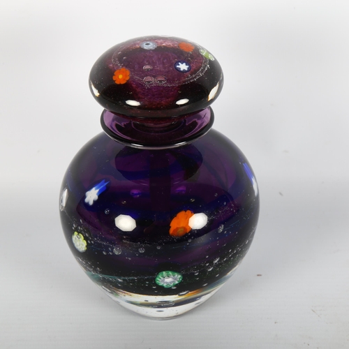 1560 - MARTIN ANDREWS studio glass, an Amethyst bottle with stopper, signed, height 16cm