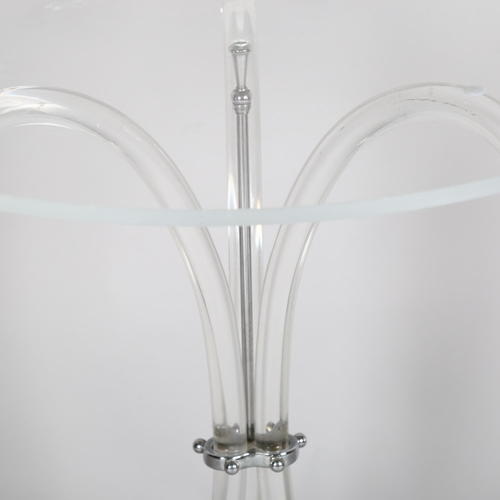 1562 - A 1970s' lucite tripod side table, in the manner of CHARLES HOLLIS, height 69cm, diameter 67cm