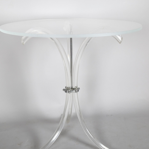 1562 - A 1970s' lucite tripod side table, in the manner of CHARLES HOLLIS, height 69cm, diameter 67cm