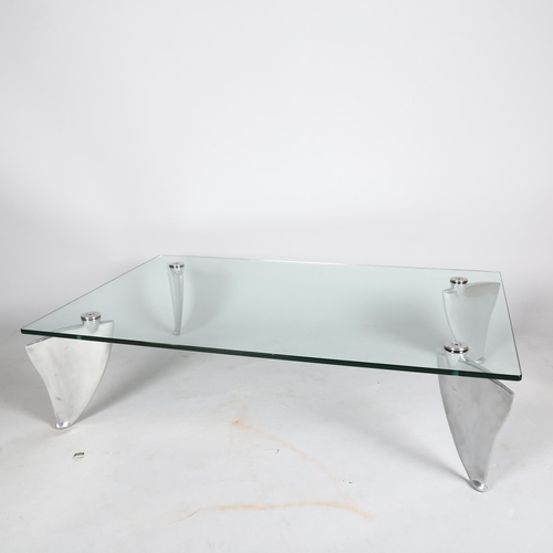 1568 - MATTHEW HILTON for SCP a Flipper coffee table, glass and aluminium, with SCP marks to the glass, 115... 