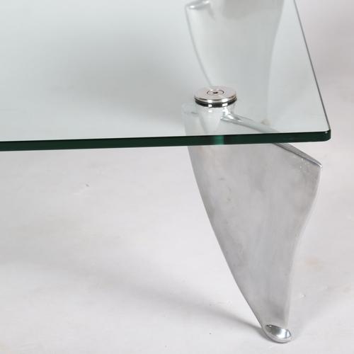 1568 - MATTHEW HILTON for SCP a Flipper coffee table, glass and aluminium, with SCP marks to the glass, 115... 