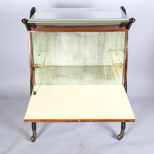 1587 - CESARE LACCA, 1960s' Italian cocktail bar cabinet on wheels, height 93cm