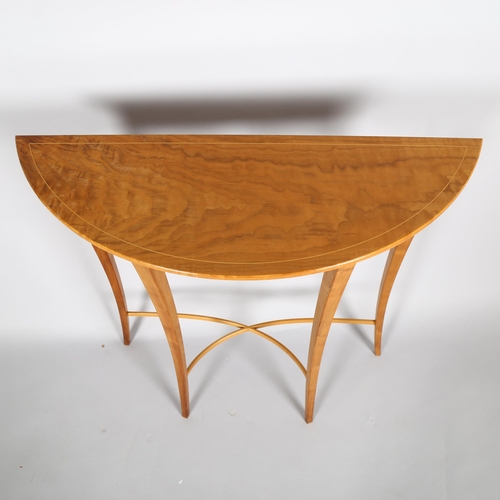 1599 - PHILIP KOOMAN, a contemporary craftsman made demi-lune hall table, in satin walnut, height 74cm, wid... 