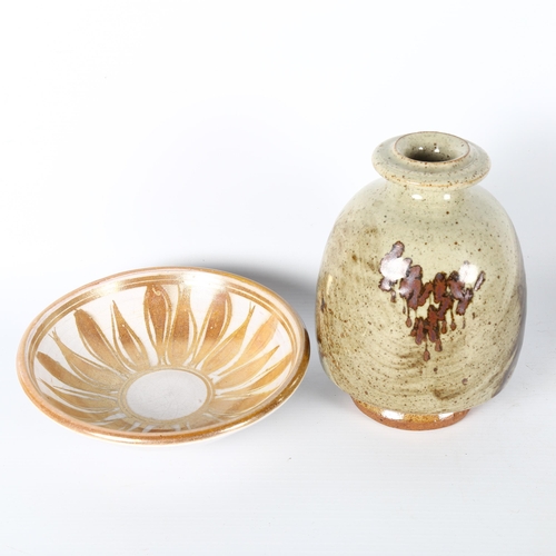 1604 - MIKE DODD studio pottery vase and a MO HAMID lustre dish, both with makers marks, vase H 19cm