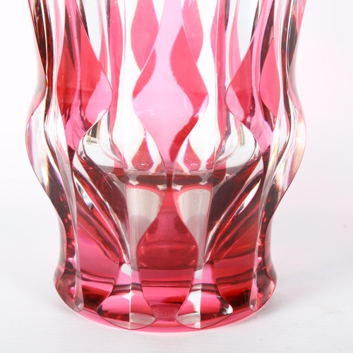 1608 - Val St Lambert, a 1950s' Reseda, Cut to Clear, red crystal glass vase, signed to base, height 21cm