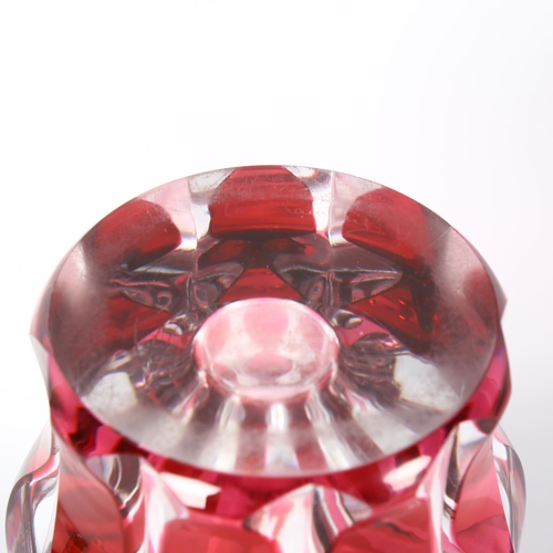 1608 - Val St Lambert, a 1950s' Reseda, Cut to Clear, red crystal glass vase, signed to base, height 21cm