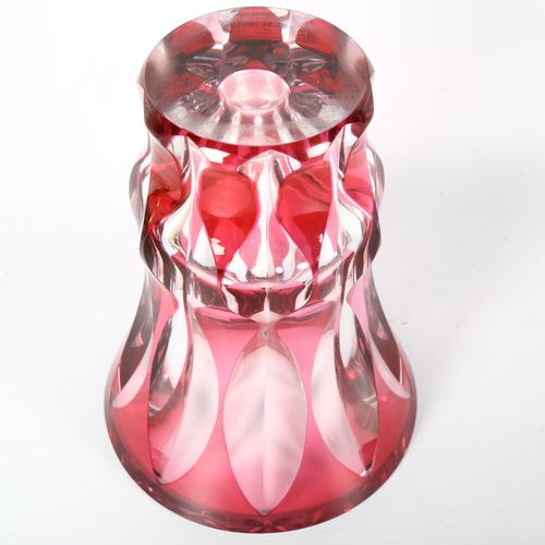 1608 - Val St Lambert, a 1950s' Reseda, Cut to Clear, red crystal glass vase, signed to base, height 21cm