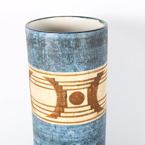 1631 - A large 1970s' Troika cylinder vase, decorated by AVRIL BENNET, height 36cm