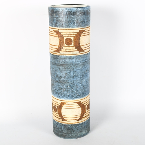 1631 - A large 1970s' Troika cylinder vase, decorated by AVRIL BENNET, height 36cm