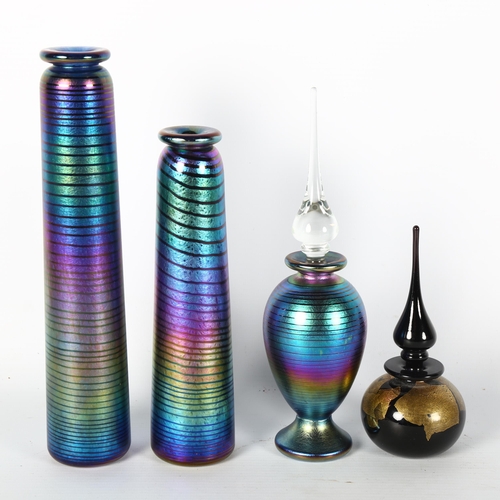 1641 - SEAN O'DONAGHUE studio glass, 3 Threaded design bottles and a small Dichroic design bottle, tallest ... 