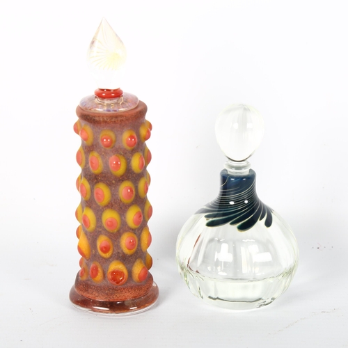 1642 - RICHARD CLEMENTS studio glass, two scent bottles, one with makers mark, tallest 14cm