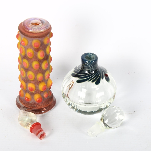 1642 - RICHARD CLEMENTS studio glass, two scent bottles, one with makers mark, tallest 14cm