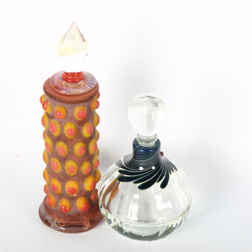 1642 - RICHARD CLEMENTS studio glass, two scent bottles, one with makers mark, tallest 14cm