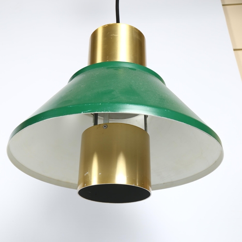 1661 - JO HAMMERBORG for Fog and Morup, Denmark, a brass and green pendant lamp, shade height 28cm