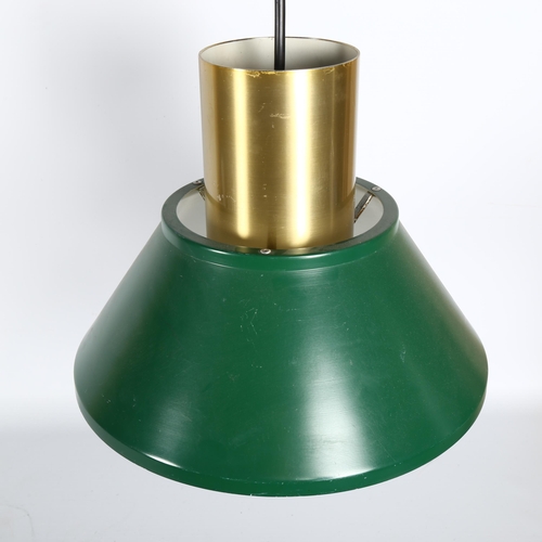 1661 - JO HAMMERBORG for Fog and Morup, Denmark, a brass and green pendant lamp, shade height 28cm