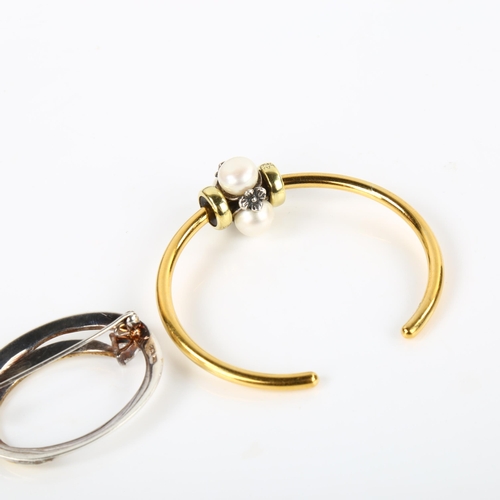 404 - 2 pieces of Danish silver jewellery, comprising 18ct gold on vermeil sterling silver pearl bangle, a... 