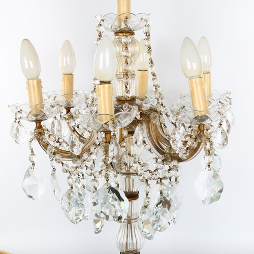 1004 - An ornate Venetian glass and brass 6-branch candelabra, with cut-glass and crystal drops and chains,... 