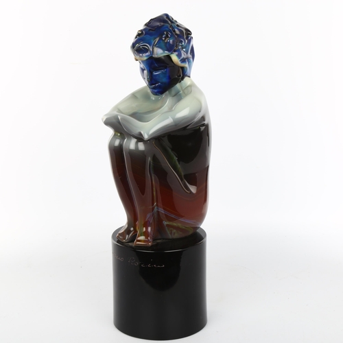 1011 - Loredano Rosin Murano glass sculpture, Rona, solid multi-colour glass sculpture on black glass base,... 