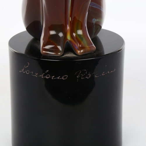 1011 - Loredano Rosin Murano glass sculpture, Rona, solid multi-colour glass sculpture on black glass base,... 