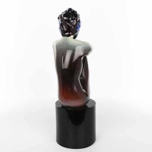 1011 - Loredano Rosin Murano glass sculpture, Rona, solid multi-colour glass sculpture on black glass base,... 