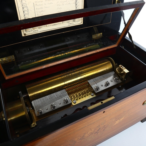 1017 - A 19th century Swiss Flutes voix-celeste musical box, no. 12071, playing 6 airs on a 28cm brass cyli... 