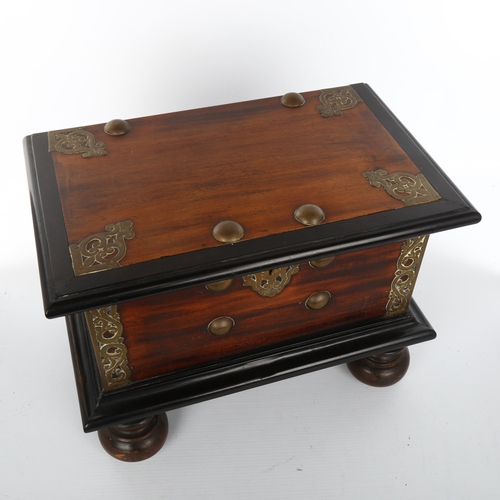 1020 - A 19th century Indian hardwood ebony and brass-mounted box with hinged lid, length 36cm