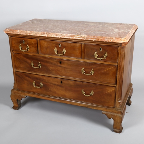 1023 - A George III mahogany chest of 2 long and 3 short drawers, with coloured marble top, gilt-bronze dro... 