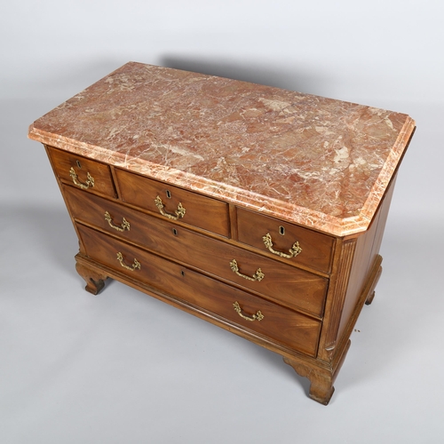 1023 - A George III mahogany chest of 2 long and 3 short drawers, with coloured marble top, gilt-bronze dro... 