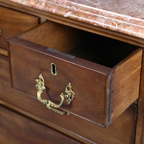 1023 - A George III mahogany chest of 2 long and 3 short drawers, with coloured marble top, gilt-bronze dro... 