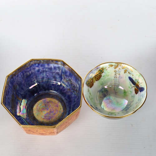 1035 - Wedgwood octagonal lustre bowl with gilded crane decoration, diameter 12cm, and a Ainsley lustre bow... 