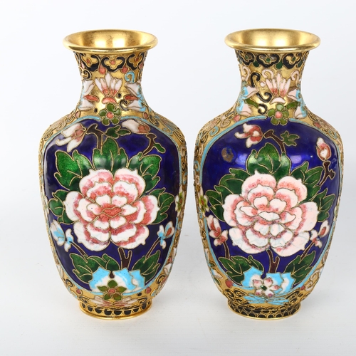 1043 - A pair of Japanese cloisonne enamel vases, height 20cm