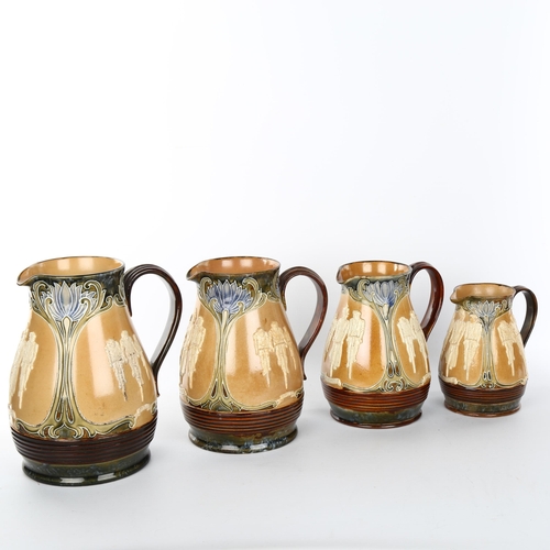 1047 - CYCLING INTEREST - a graduated set of 4 Royal Doulton Victorian stoneware jugs, with relief moulded ... 