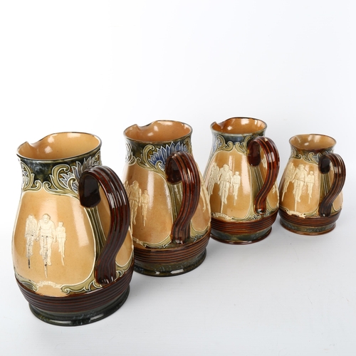 1047 - CYCLING INTEREST - a graduated set of 4 Royal Doulton Victorian stoneware jugs, with relief moulded ... 