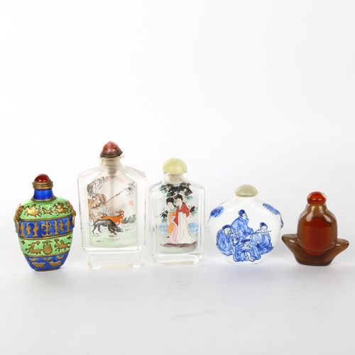 1052 - A group of Chinese snuff bottles, including an agate bottle, height 6cm, a blue and green enamel bot... 