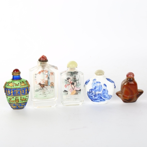 1052 - A group of Chinese snuff bottles, including an agate bottle, height 6cm, a blue and green enamel bot... 