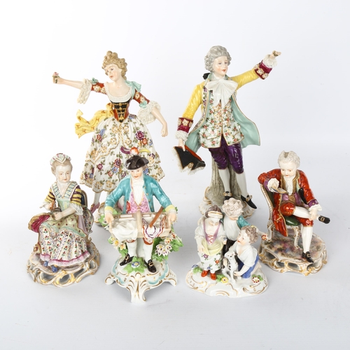 1054 - A group of 6 German porcelain figures, late 19th or early 20th century, largest height 23cm