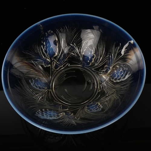 1065 - French Joblin opalescent glass bowl, with relief moulded pine cone design, diameter 27cm