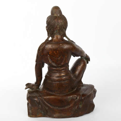 1066 - A Chinese patinated bronze seated Buddha, with inlaid wirework clothing, height 30cm