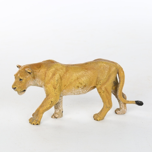 1083 - Austrian cold painted bronze figure of a lioness, no maker's marks, length 12cm