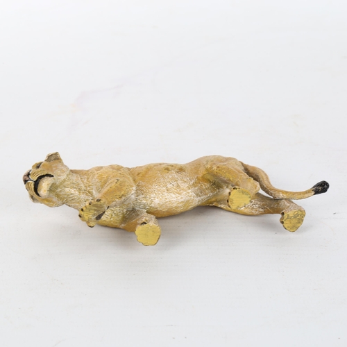 1083 - Austrian cold painted bronze figure of a lioness, no maker's marks, length 12cm