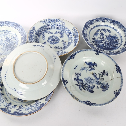 1087 - A group of Chinese blue and white porcelain plates, 18th and 19th century (A/F) (6)