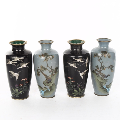 1100 - 2 pairs of Japanese cloisonne enamel vases, height 15cm