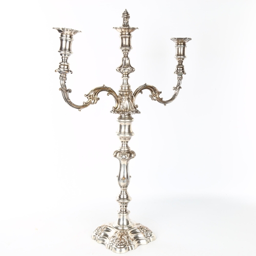 1108 - A large Antique Sheffield plate twin-branch candelabrum, overall height 62cm