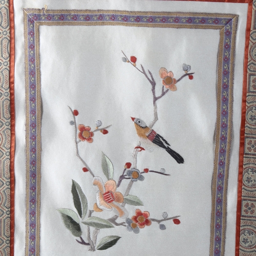 1115 - A narrow Chinese hand painted silk panel, probably early 20th century, length 52cm, and a Chinese si... 