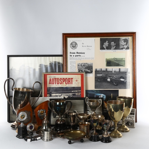 1117 - A group of motor racing memorabilia, 1950s and 60s, including 1 plaque for 2nd place in Japanese Gra... 