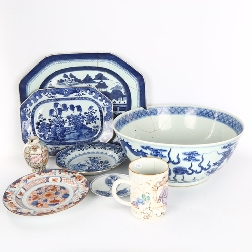 1126 - A group of Antique Chinese porcelain, including large blue and white dragon decorated bowl, diameter... 