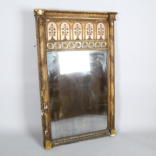 1134 - An ornate 19th century gilt-gesso framed pier glass mirror, with relief moulded frieze flanked by Co... 